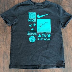 Nike Kids Black and Blue Graphic Tee- Size L
